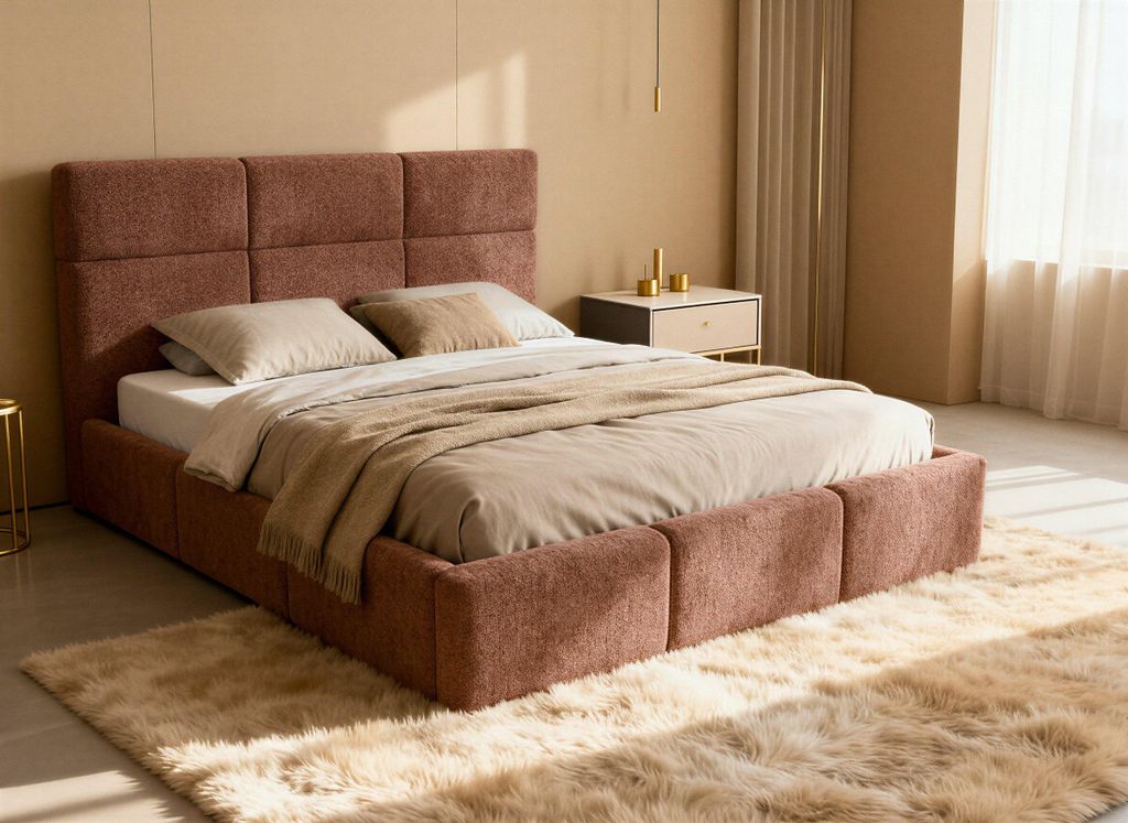 Polsterbett Celine - Bettkasten mit Gasdruckfedern - Doppelbett mit Lattenrost, Bett mit Polsterkopfteil, Bettgestell, Schlafzimmer, Bouclé-Stoff ...