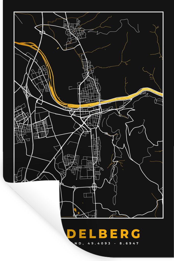 MuchoWow Wandtattoo Wandsticker Wandaufkleber Heidelberg - Deutschland - Gold - Stadtplan - Karte 40x60 cm Selbstklebend und Repositionierbar - W...