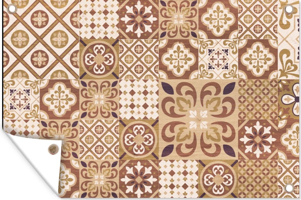 MuchoWow 120x80 cm Outdoor-Poster Gartendeko Sichtschutz Garten Poster für den Garten Blumen - Figuren - Vintage - Braun - Design