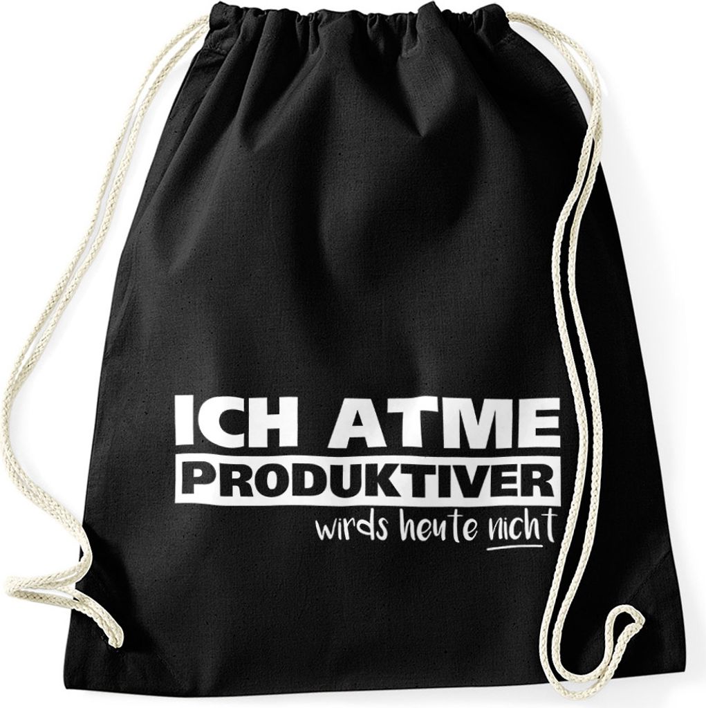 Turnbeutel mit Spruch Ich atme produktiver wird`s heute nicht Moonworks schwarz unisize