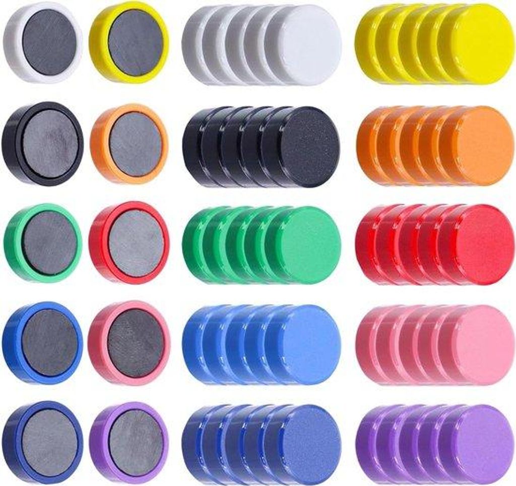 60 Stück bunte Magnete für verschiedene Zwecke (10 Farben) - Whiteboardmagnete für Schule, Schreibtisch und Magnetwand
