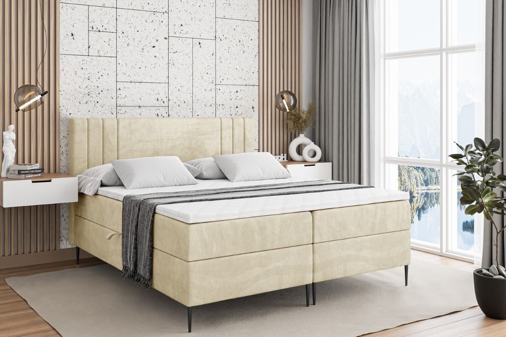 ALTDECOR Boxspringbett mit Schwarz Füßen, Matratze und Lattenrost, Boxbett, Topper, Polsterbett mit Bettkasten, Bett mit Stauraum H4-Matratze, D...