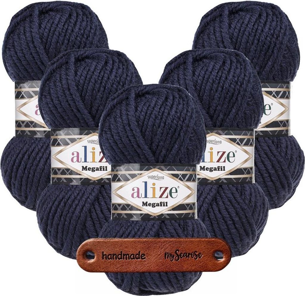 5 x ALIZE Superlana Megafil 58 Navy mit Label
