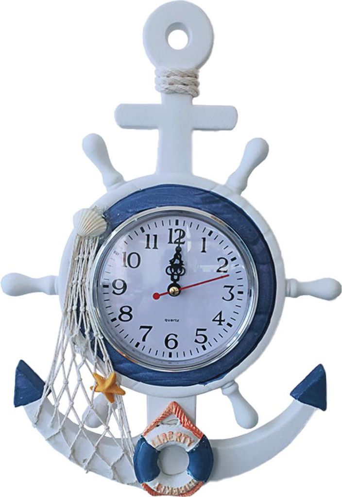 Mediterrane Wanduhr, Strand, Meer, Segelboot-Steuerrad-Dekoration