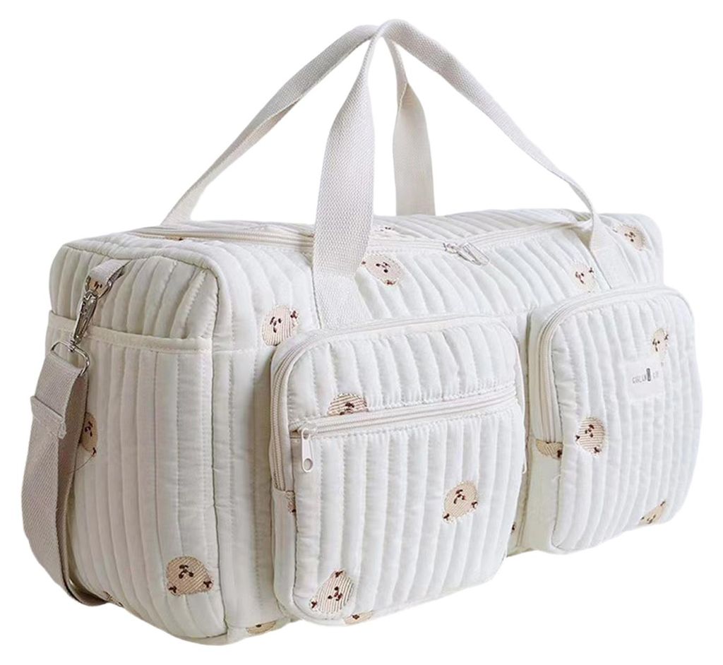 Gesteppte, leichte Wickeltasche mit Bärenmuster, großem Fassungsvermögen, gepolsterten Schultergurten, Tragegriff und geräumigem Organizer