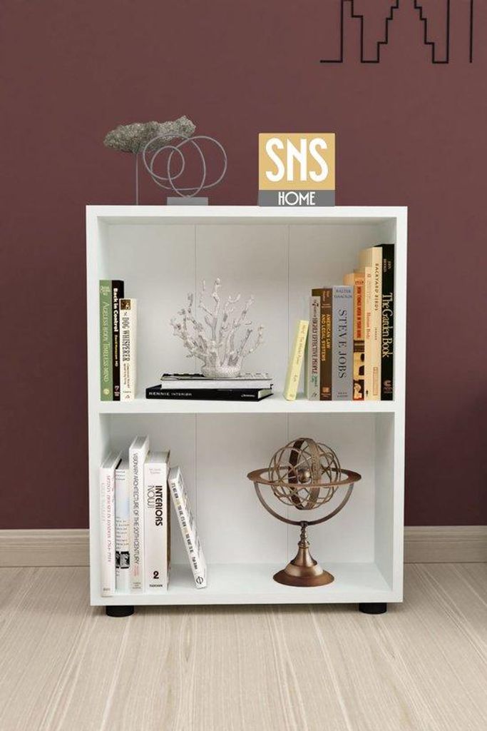 SNS Home Bücherregal Standregal 2 Ablagen Spanplatte Weiß 55,3x20x72,2 cm