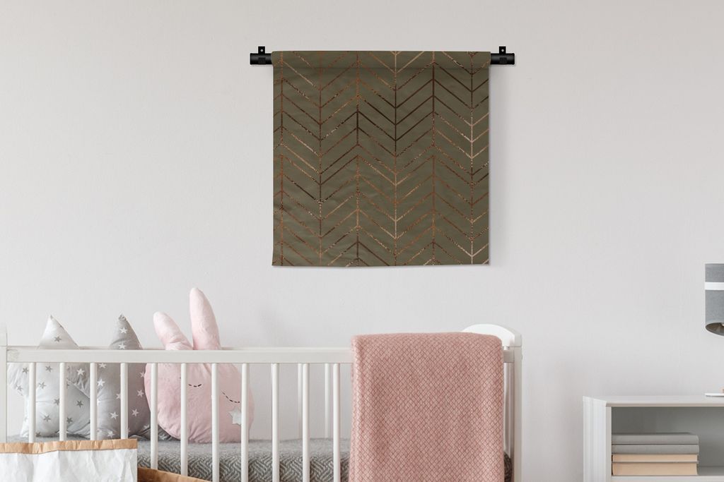 MuchoWow Wandteppich Wandbehang Muster - Bronze - Luxus - Grün 60x60 cm Tapisserie Dekoration Wandtuch - Dekorationen - Wand Decke