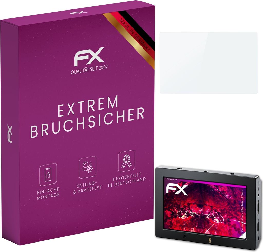 atFoliX FX-Hybrid-Glass Displayfolie kompatibel mit Blackmagic Design Video Assist 4K (7 Inch) Glasfolie
