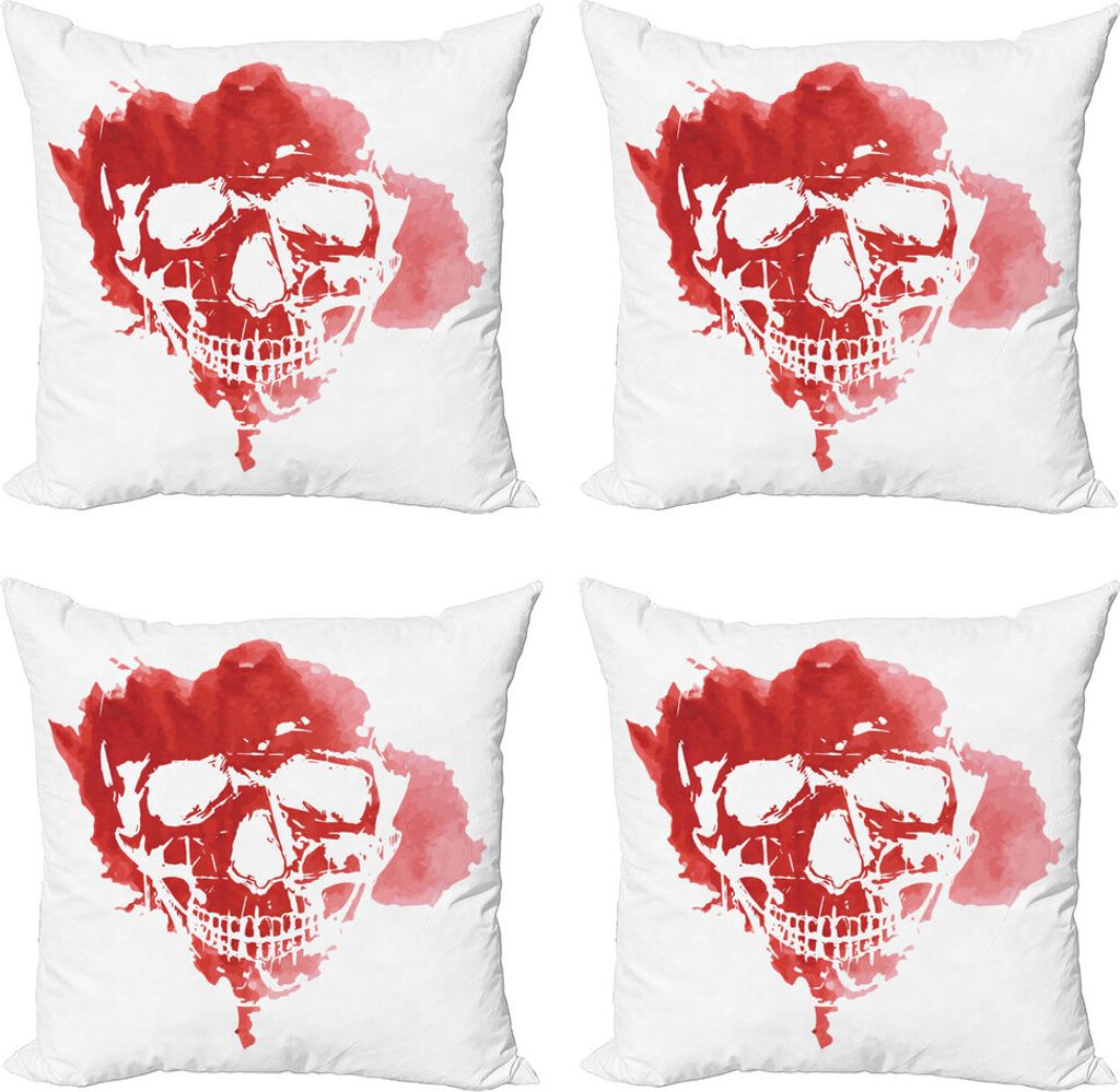 ABAKUHAUS Horror Haus Kissenbezug Set (4 Stück), Gothic Skeleton, Moderner Doppelseitiger Digitaldruck, 50 cm x 50 cm, Koralle