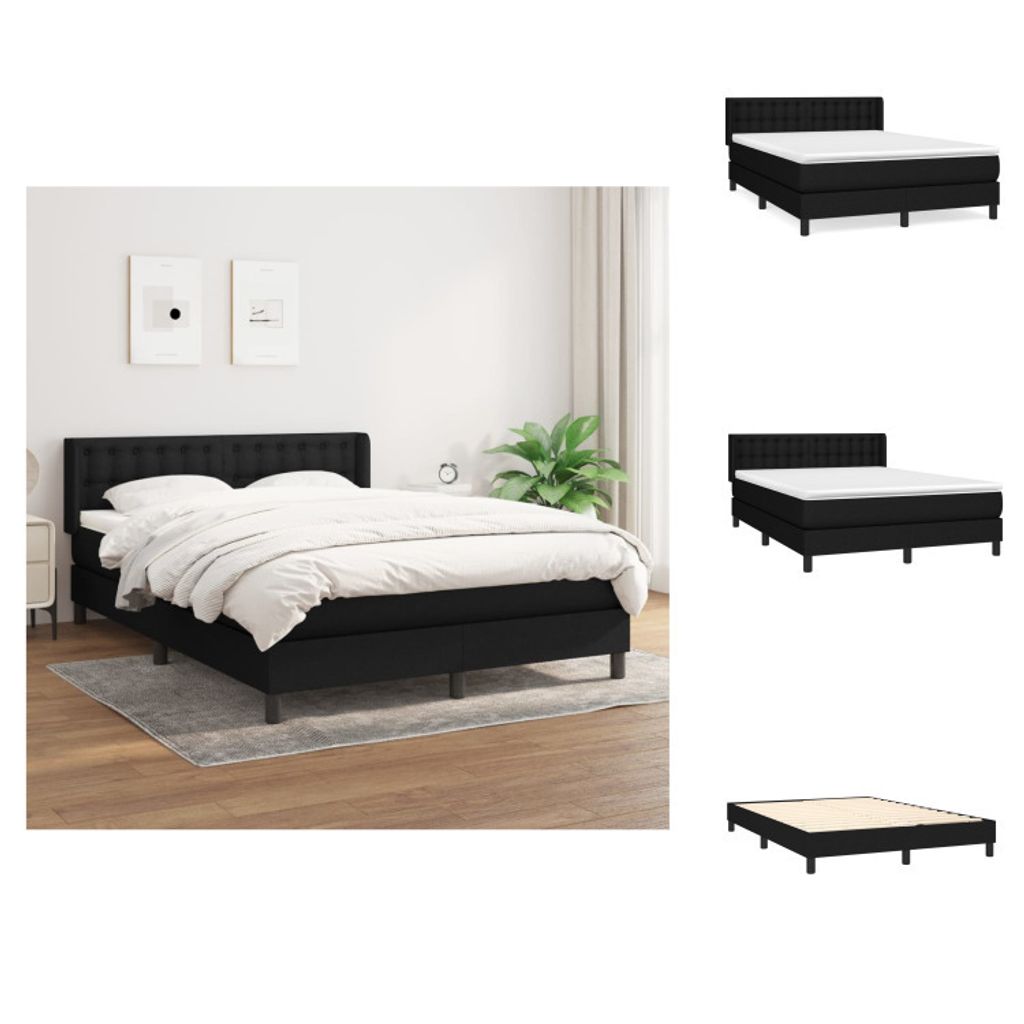 vidaXL Boxspringbett mit Matratze Schwarz 140x190 cm Stoff - Betten & Bettgestelle