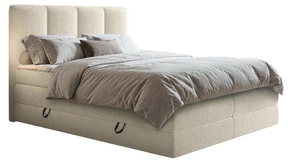 MIRJAN24 Boxspringbett mit zwei Bettkästen Point, Schlafzimmer Ehebett, Doppelbett mit Topper, Härtegrad H3 (Farbe: Onega 14, Größe: 180x200 cm)