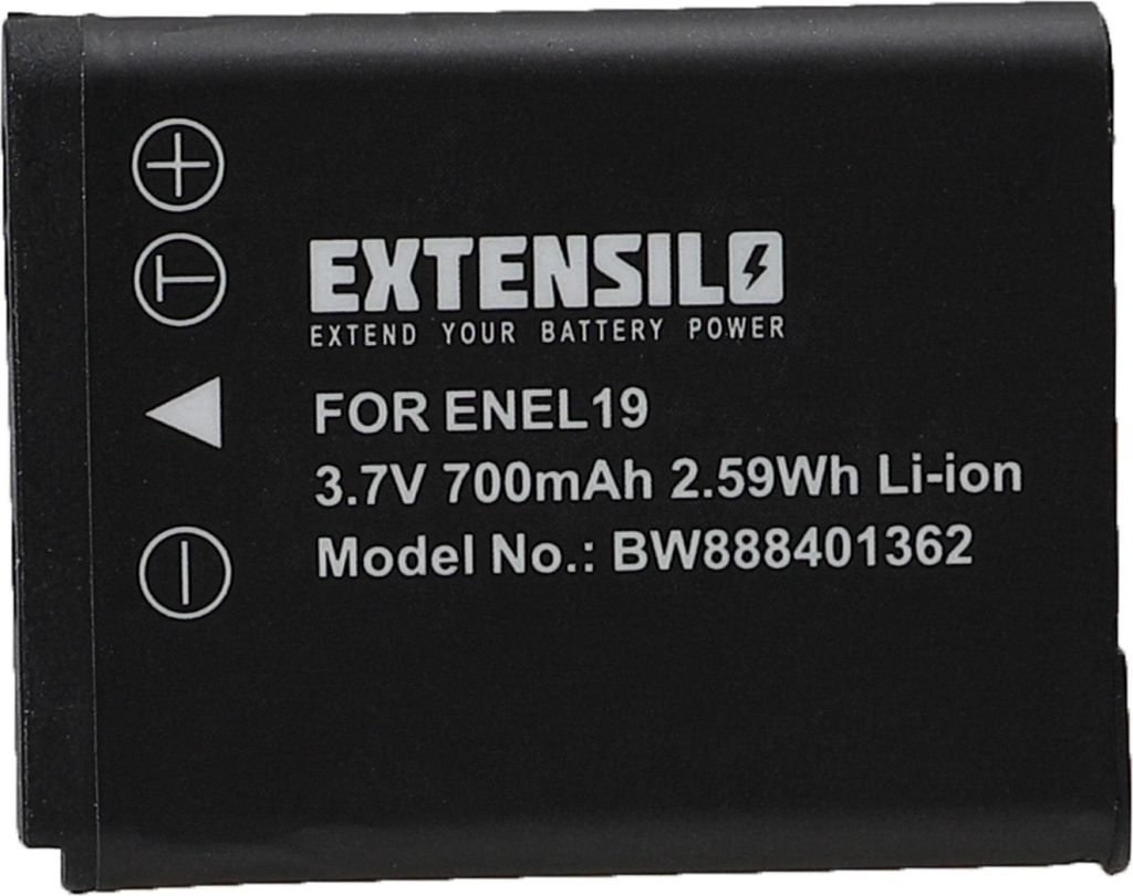 EXTENSILO Akku kompatibel mit Nikon Coolpix W150 Kamera (700 mAh, 3,7 V, Li-Ion)