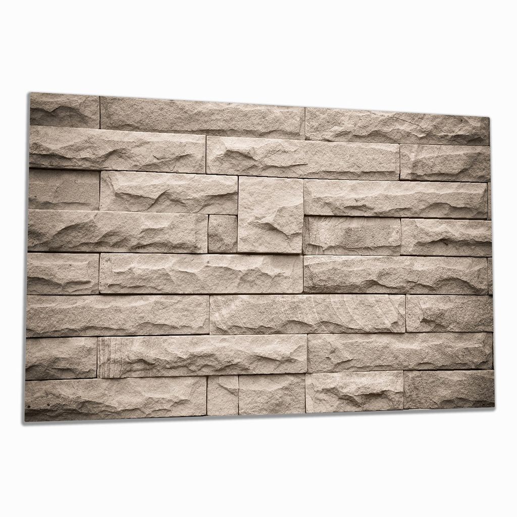 Wallario Herdabdeckplatte aus Glas, Größe 90 x 52 cm 1-teilig, Motiv Steinwand grau-braun