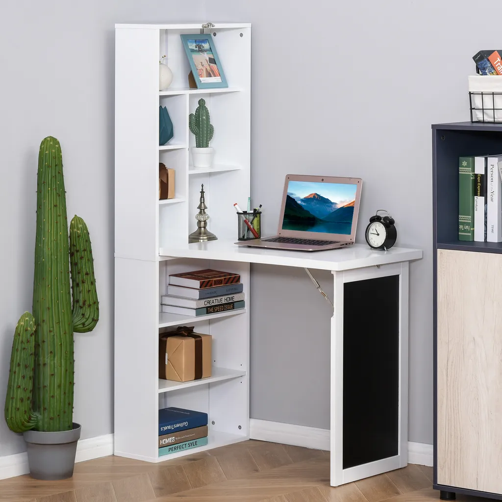 Table murale relevable avec rangement et bureau informatique pliable - 2