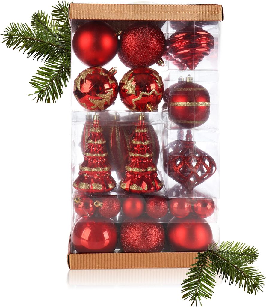 com-four 51x Weihnachtskugeln, Christbaumkugeln bruchsicher aus Kunststoff für Weihnachten, Baumschmuck für den Christbaum mit Anhänger