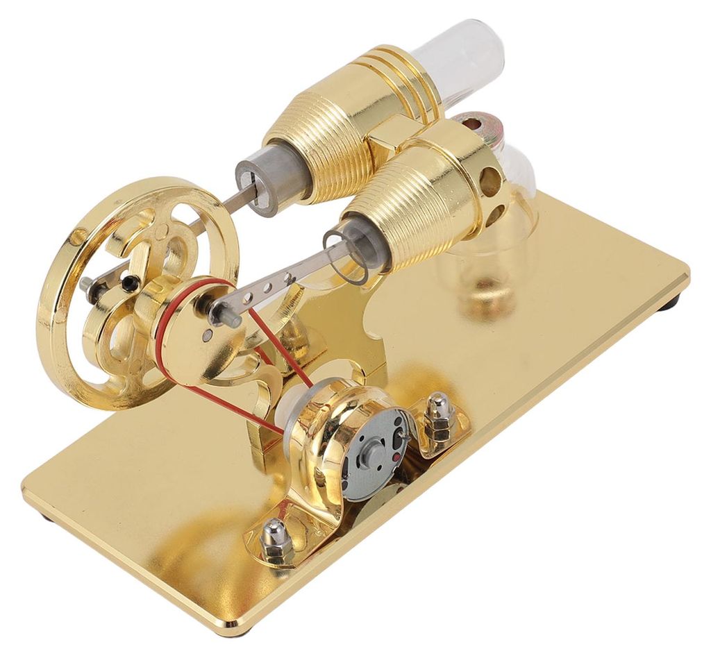 Sterling-Motor-Modell mit LED-Lampe und Schwungrad – Stirlingmotor-Modell – Lernspielzeug – Stromgenerator – Gold