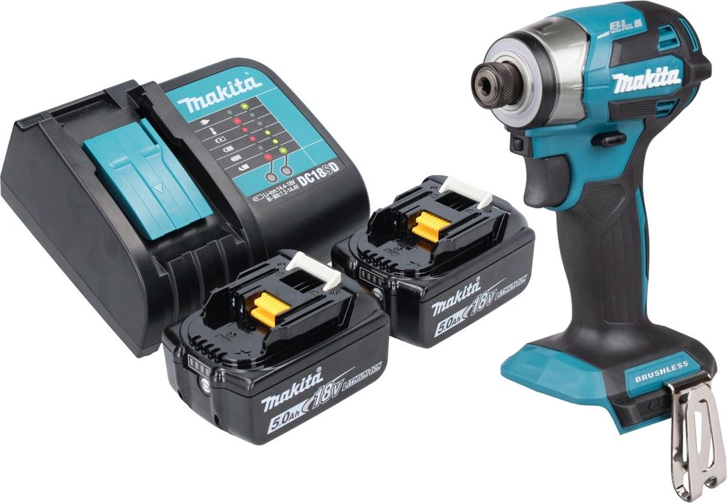 Makita DTD 173 ST Akku Schlagschrauber 18 V 180 Nm 1/4“ Brushless + 2x Akku 5,0 Ah + Ladegerät