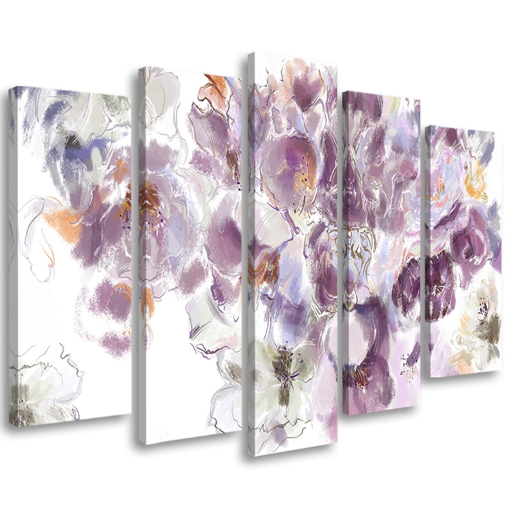 5-teiliges leinwandbild irisblüte 150x100 cm Feeby weiß wandbild bereit zum aufhängen
