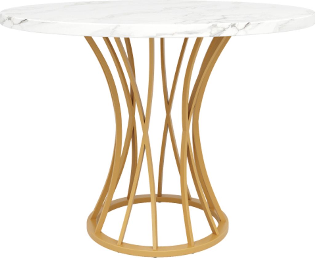 Runder Esstisch 80x80x76cm Kein Matratze Marmorierte MDF Tischplatte Goldene Beine Fuer 4-6 Personen Esszimmer Wohnzimmer