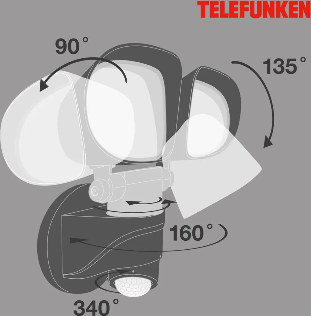 Éclairage de Sécurité Extérieur LED Telefunken 20W Noir avec Détection Auto