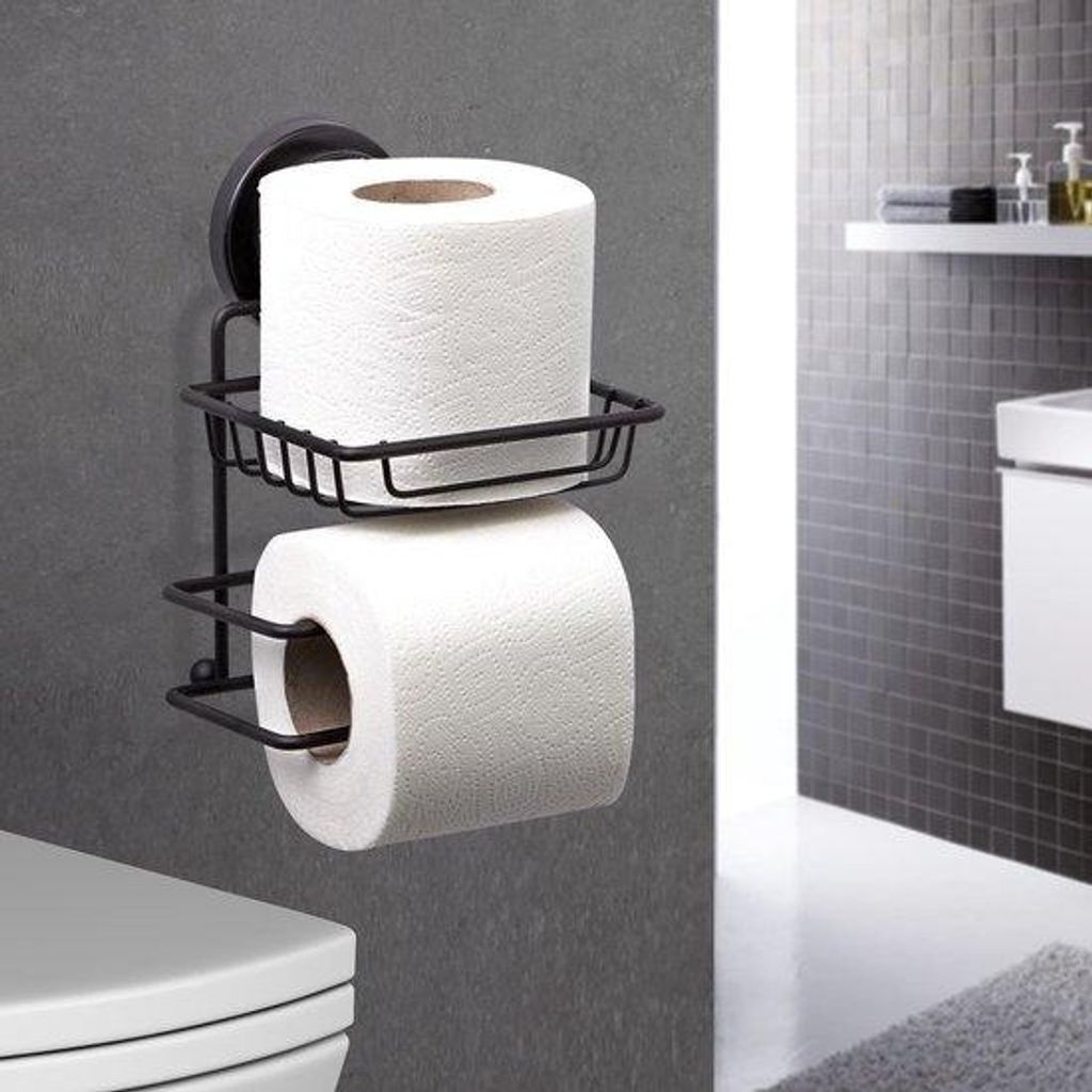 uberKraft WC-Papierhalter mit Rückwand, Edelstahl, Schwarz, 17 cm