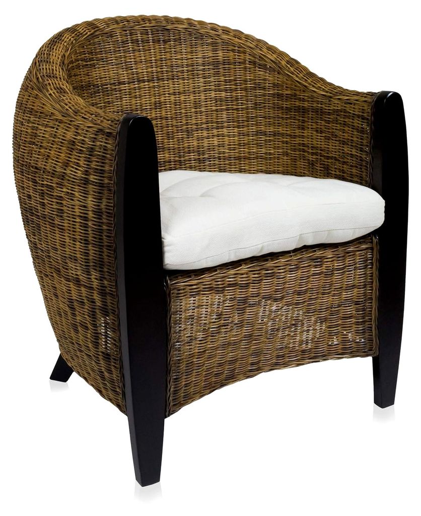 Moderner Rattan Sessel Bicolor mit Sitzkissen, 74 cm breit, 75 cm tief, 83 cm hoch