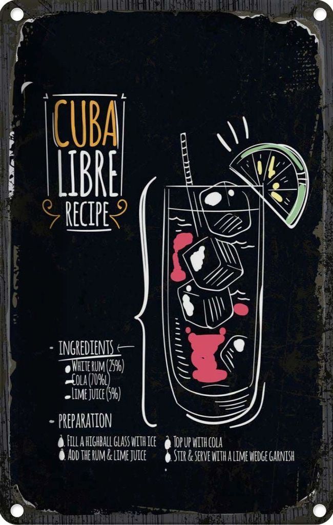 vianmo Blechschild 18x12 cm Cuba Libre Cocktail Recipe