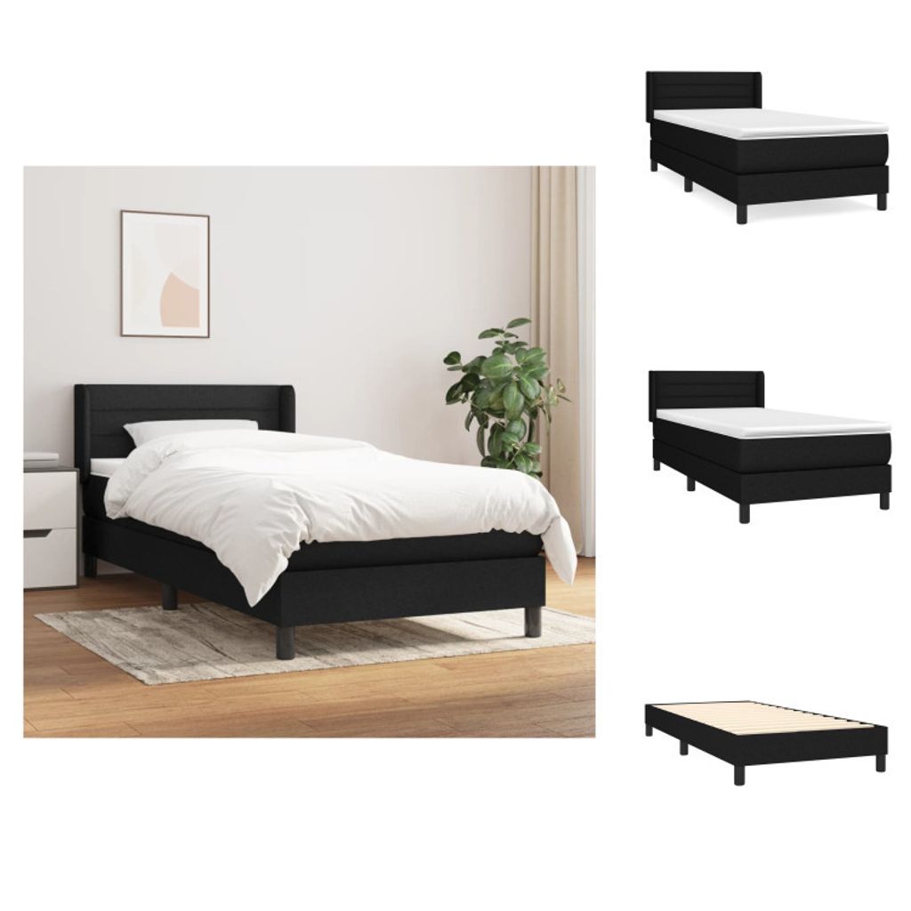 vidaXL Boxspringbett mit Matratze Schwarz 90x200 cm Stoff - Betten & Bettgestelle