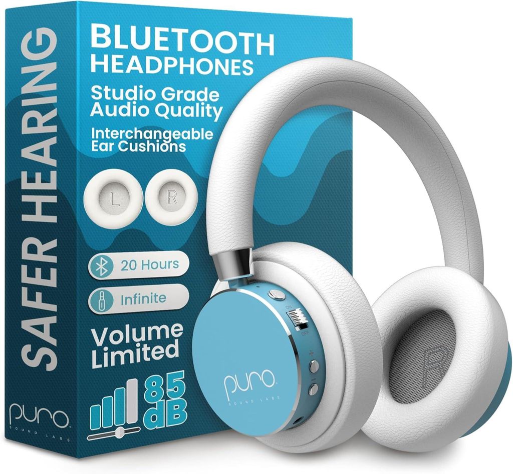 Kinder Bluetooth-Kopfhörer mit Lautstärkebegrenzung 85 dB, Studio-Klang, Geräuschisolierung, austauschbare Ohrpolster, komfortabel, sicher, Over...
