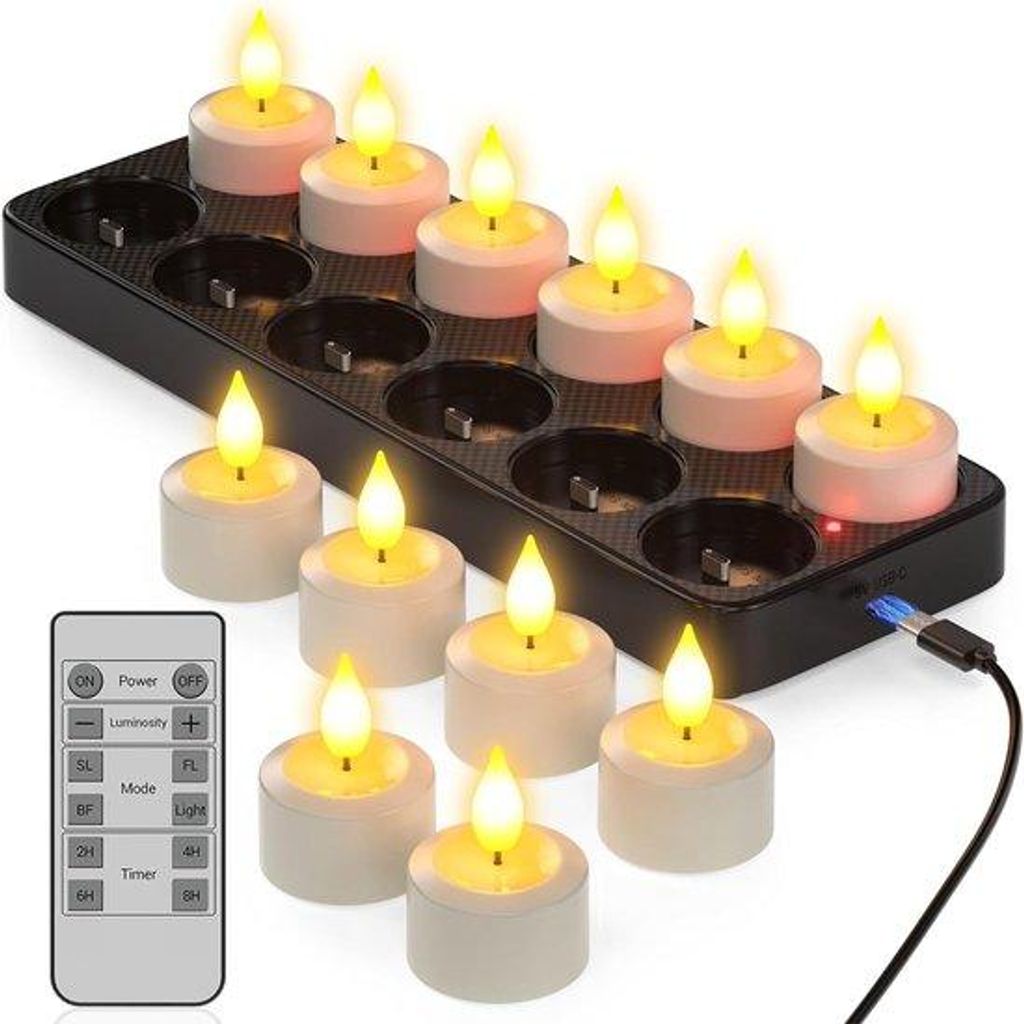 Oplaadbare LED-Kerzen mit Fernbedienung - Bewegliche Flamme - Sicher & Umweltfreundlich - Realistische Kerzen - Oplaadbare Kerzen mit Oplaadstation...