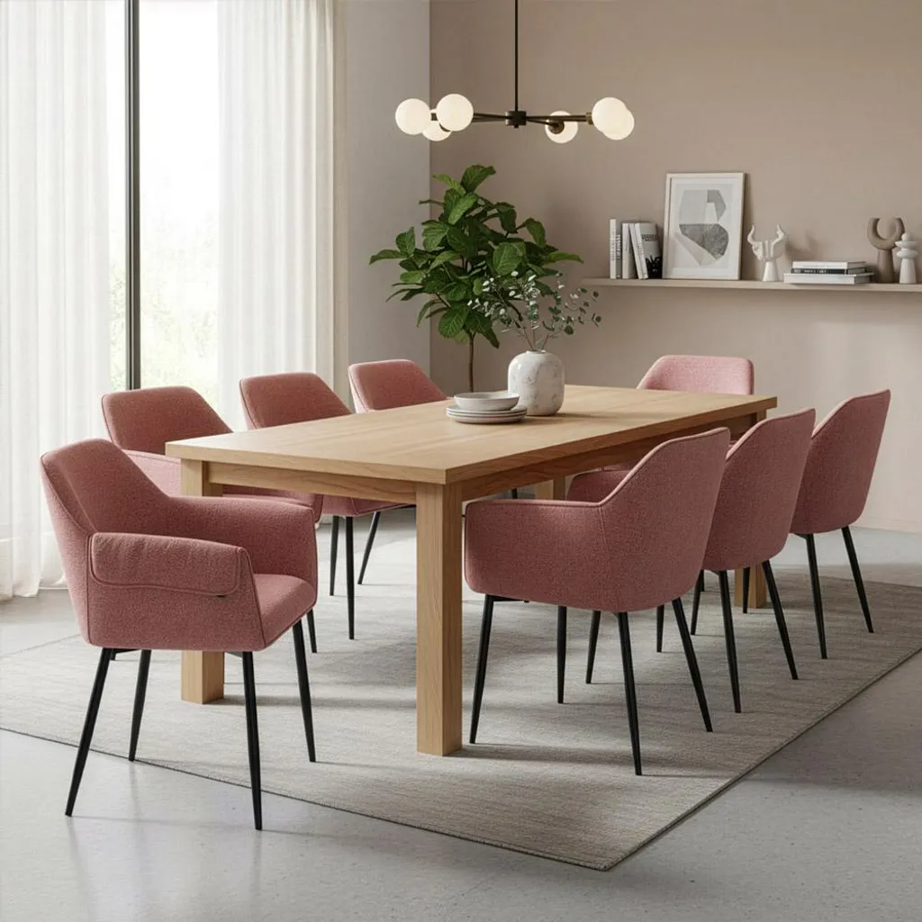 Chaise design moderne CHENO rose en tissu chenille doux, lot de 2 pièces