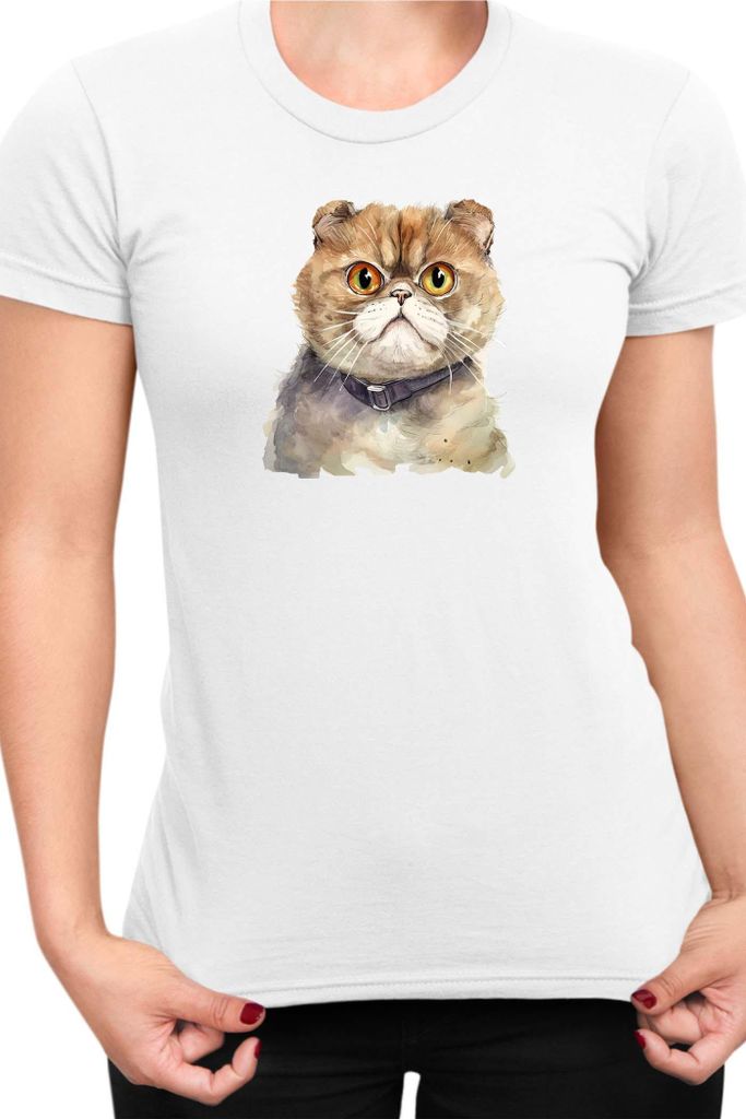 Damen T-Shirt Funny Cats Breeds Foldex Cat, Lady S / Weiß