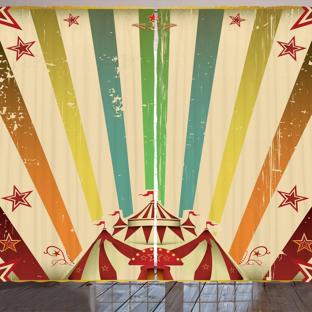ARANDE Jahrgang Rainbow Gardine, Alter Zirkus-Karneval-Anzeigen-Thema Stripes Stars und Spaß-Messe-Zelt, 280 x 225 cm, Mehrfarbig