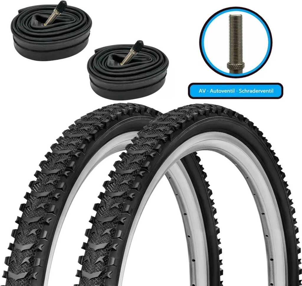2x Fahrradreifen SET mit 2x AV Schläuchen 24 x 1,75 Zoll 47-507 Decke Mantel