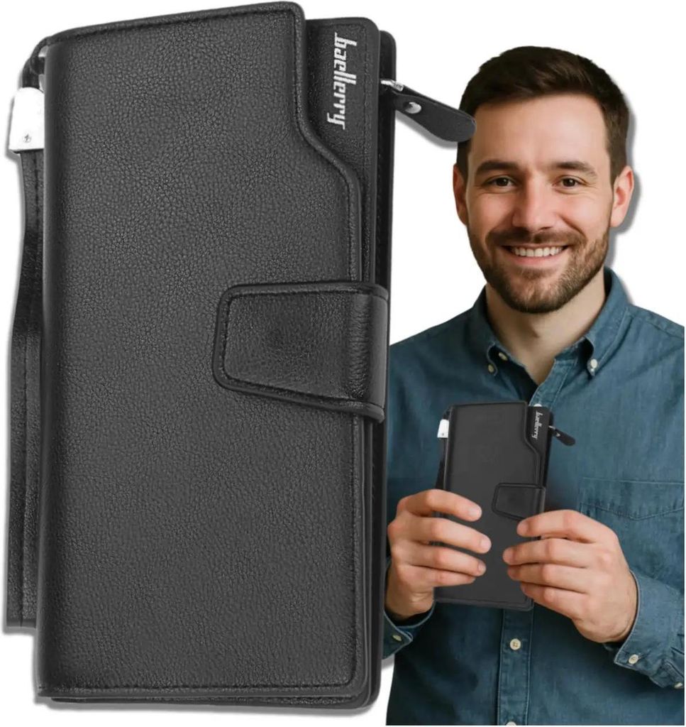 Portafoglio grande da uomo in ecopelle, nero, 19,5x10,5x3,5 Immagine del prodotto 