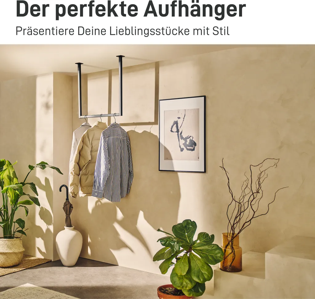 Appendiabiti Natural Goods Berlin RECHTECK, facile montaggio a soffitto, appendiabiti in stile industriale, appendiabiti in metallo, sistema appendiabiti fai da te, appendiabiti a soffitto, bianco, L90 x P90cm - 8