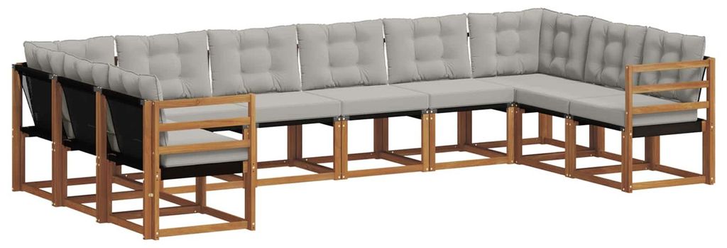 vidaXL Outdoor-Sofagarnitur mit Kissen 10 pcs Natürlich und Hellgrau