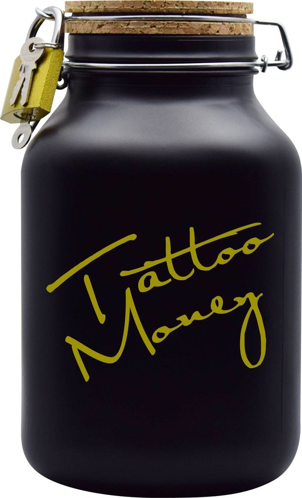 Spardose Geld Geschenk Ideen Tattoo Money Schwarz Gold Größe XXL 3 Liter