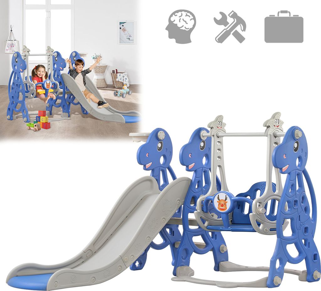 LARS360 175x140x105cm Kinder Rutsche 4 in 1 Kinder Spielsets mit Basketballkorb und Schaukelstuhl Kinderrutsche Gartenrutsche für Kleinkinder für...