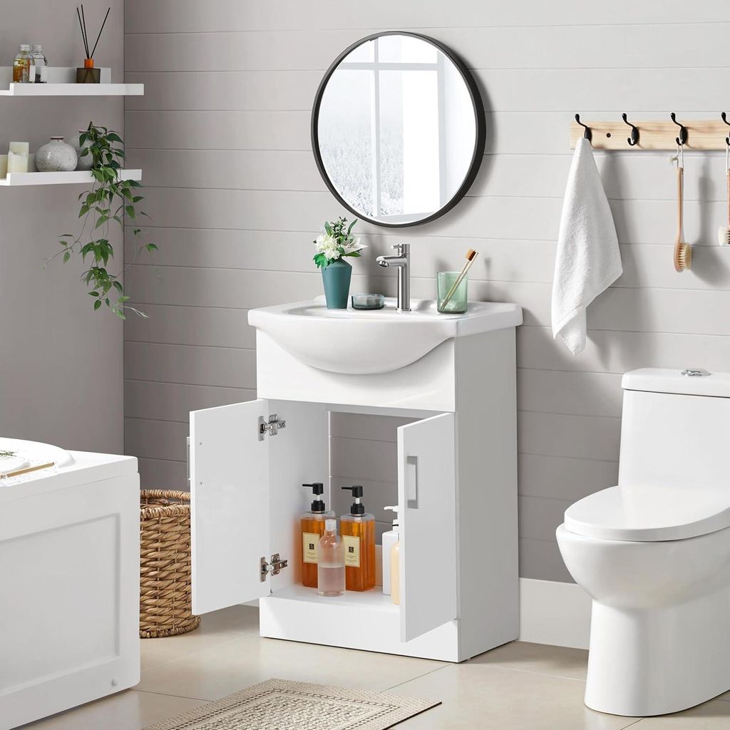 Waschtischunterbau, Badezimmermöbel, Unterbau mit Waschbecken, Badezimmermöbelset, 2-teilig, Badezimmerkasten, stehender Schrank mit 2 Türen, Wa...