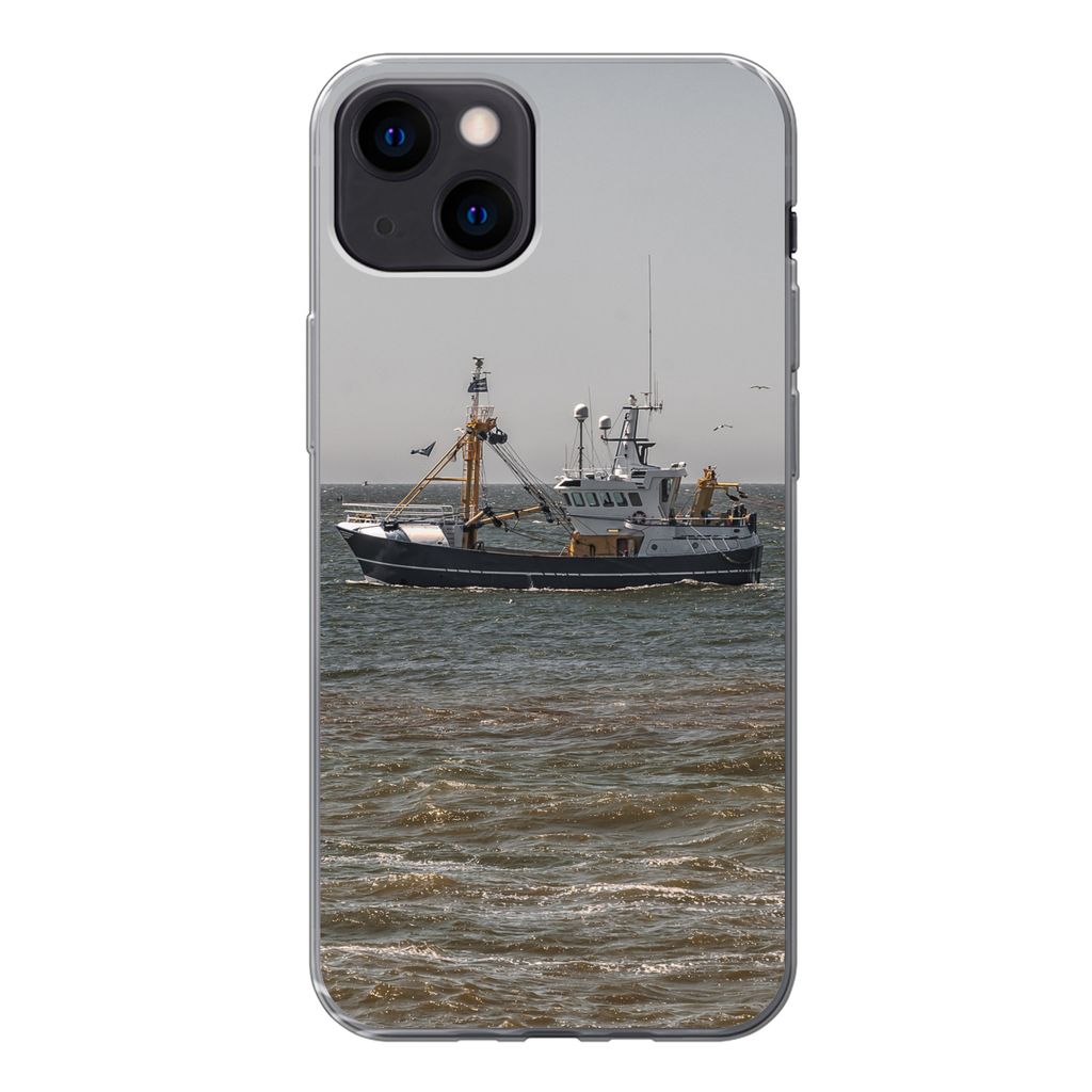 MuchoWow Handyhülle Schutzhülle Hülle für iPhone 13 Nordsee - Fischerboot - Wasser Silikon Softcase Handy Hülle - Karteninhaber