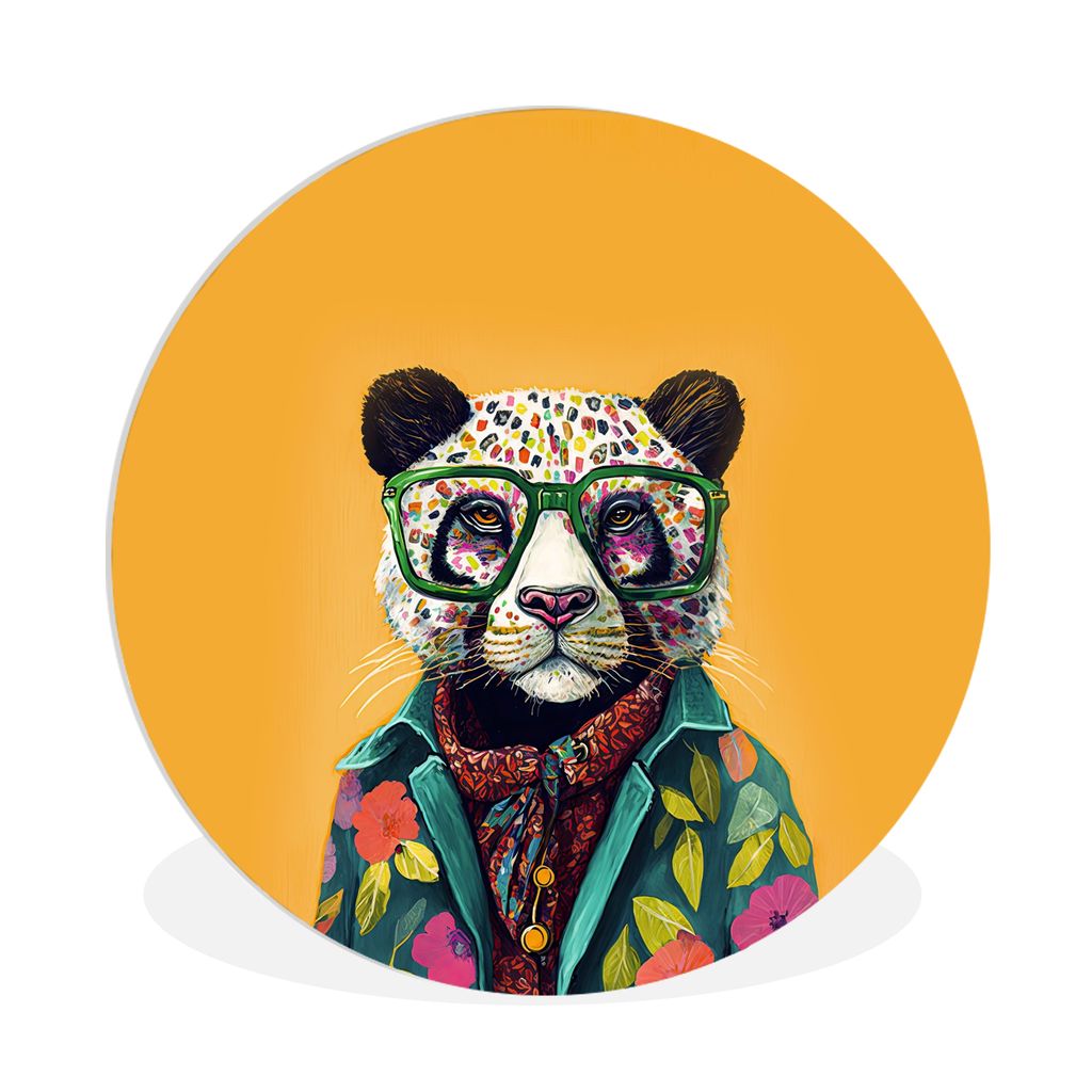 MuchoWow Rundes Wandbild - Runde Bilder Panda - Brille - Hippie Ø 90 cm Kreis Wanddekoration Kunststoff - Wandkreis - Wandschmuck - Wand-Kreis -...
