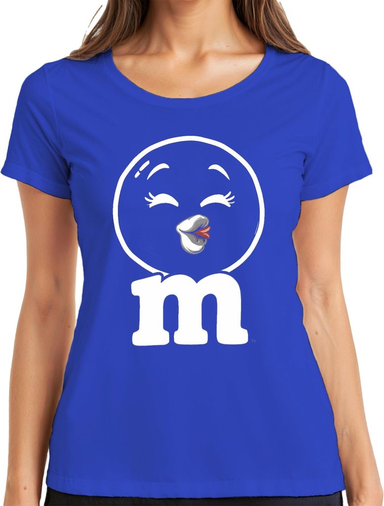 M&M Kuss Schokolade Lippen Karneval fünfte Jahreszeit Kostümersatz Damen T-Shirt, Blau, XL