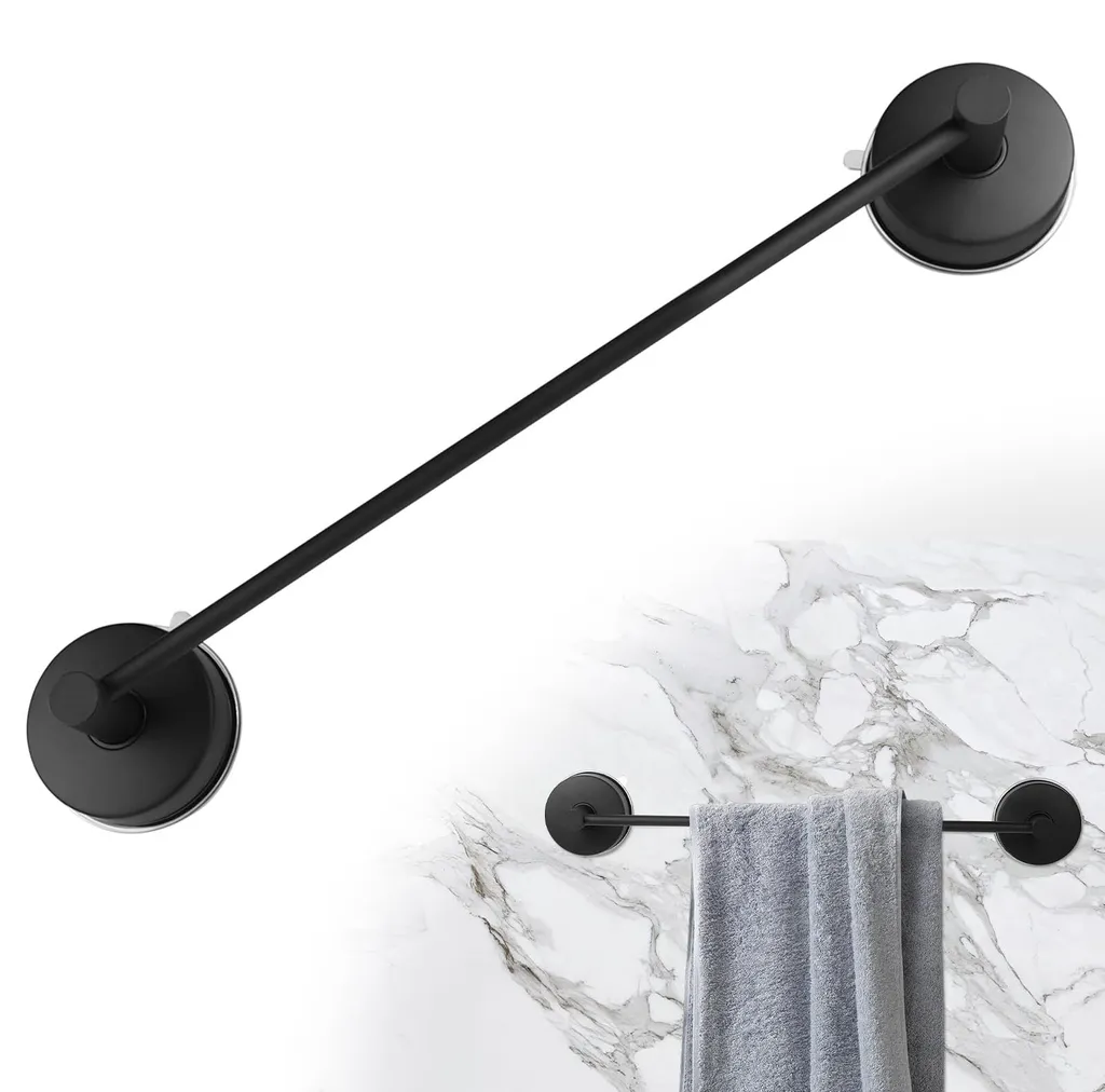 Porte-serviettes à ventouse 43cm en acier inox 304 noir mat robuste