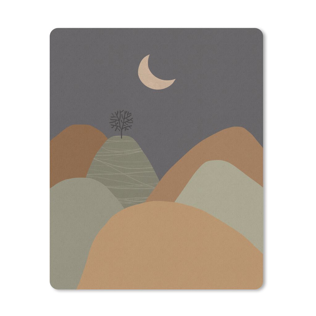 MuchoWow Mauspad Mousepad Berg - Baum - Mond - Pastell 30x40 cm - Mousepads - Maus Mat - Pad - Mausunterlage - Mausmatten