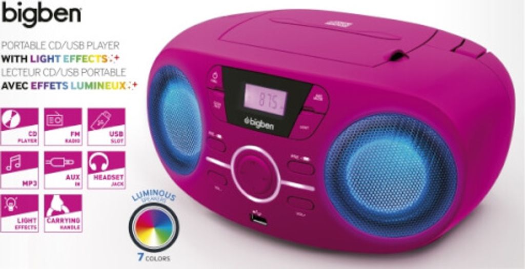Przenośny odtwarzacz CD/radio z różowym portem USB Zdjęcie produktu 7