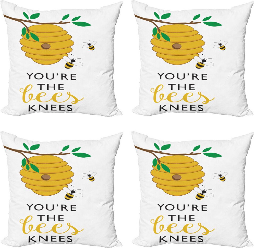 ABAKUHAUS honey Bee Kissenbezug Set (4 Stück), Sie sind die Bees Knees, Moderner Doppelseitiger Digitaldruck, 60 cm x 60 cm, Weiß, Dunkel, Gelb G...