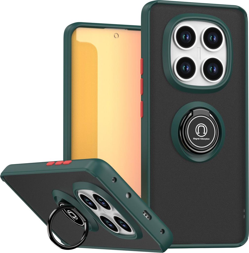 Hülle für Xiaomi Redmi Note 14 Pro 5G Matte Transluzent TPU Stoßfest Schutzhülle mit Ring Halter Ständer dunkelgrün