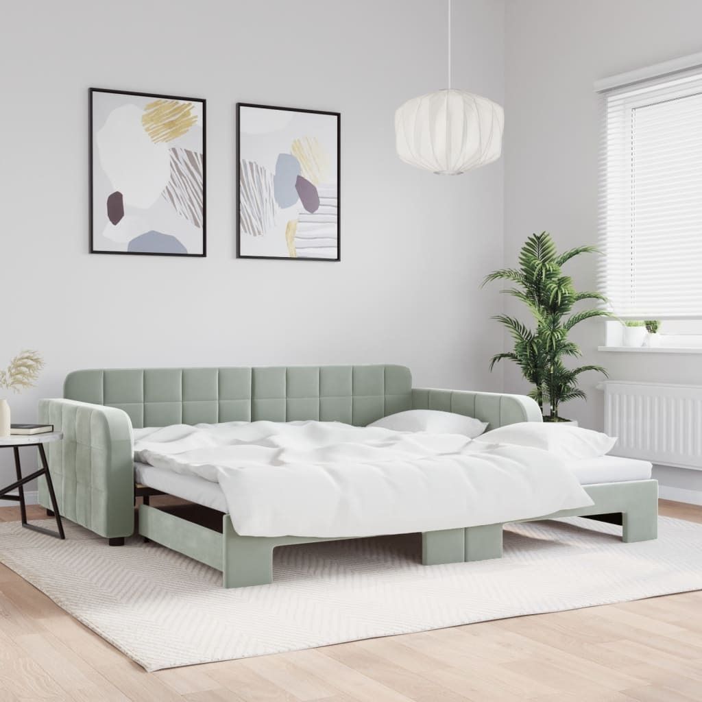 CLORIS Bettsofa Tagesbett Ausziehbar Hellgrau 100x200 cm Samt, 44,25 kg