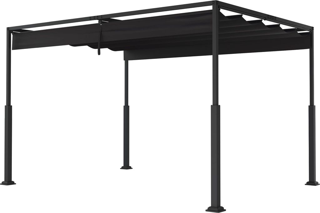 JOIEYOU 3x4m Garten Pergola Stabile Gartenlauben mit Stahlrahmen & Schiebedach, 245cm Hoch Pavillon mit UV-Schutz Einziehbar Welle Überdachung Par...
